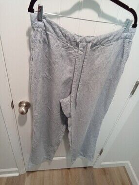 Kim Roger's Size L Light Blue Pinstripe Drawstring Linen Pants